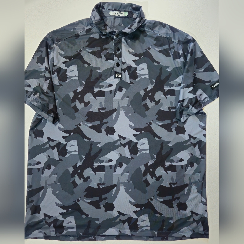 Flo Grown Polo‎ Shirt Mens 2XL Grey Black Camo Outdoor Activewear Golf